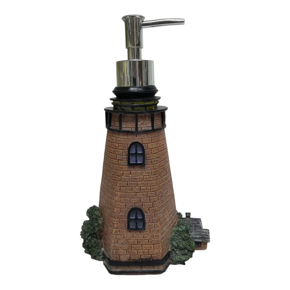 Lighthouse Soap Lotion Dispenser Ceramic Nautical EUC 8.5